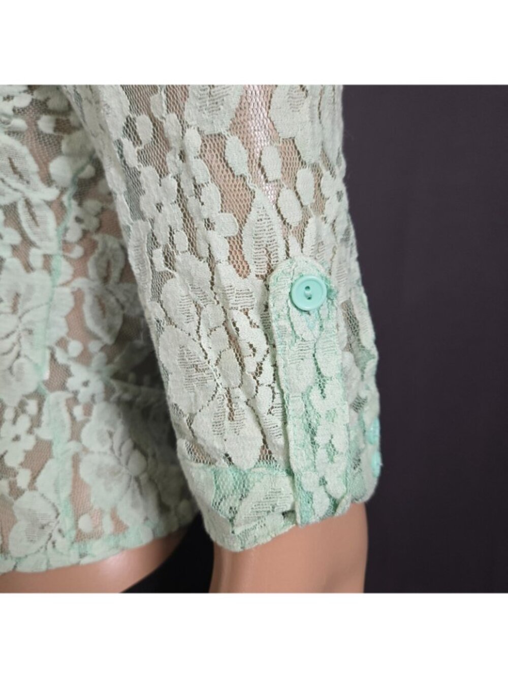 Y2K Aqua Mint Green Lace Button Up Blouse Size XS Office Siren Fairy Coquette - Picture 8 of 11